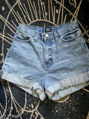 BDG Light Blue Mom High-Rise Rolled Hem Denim Shorts